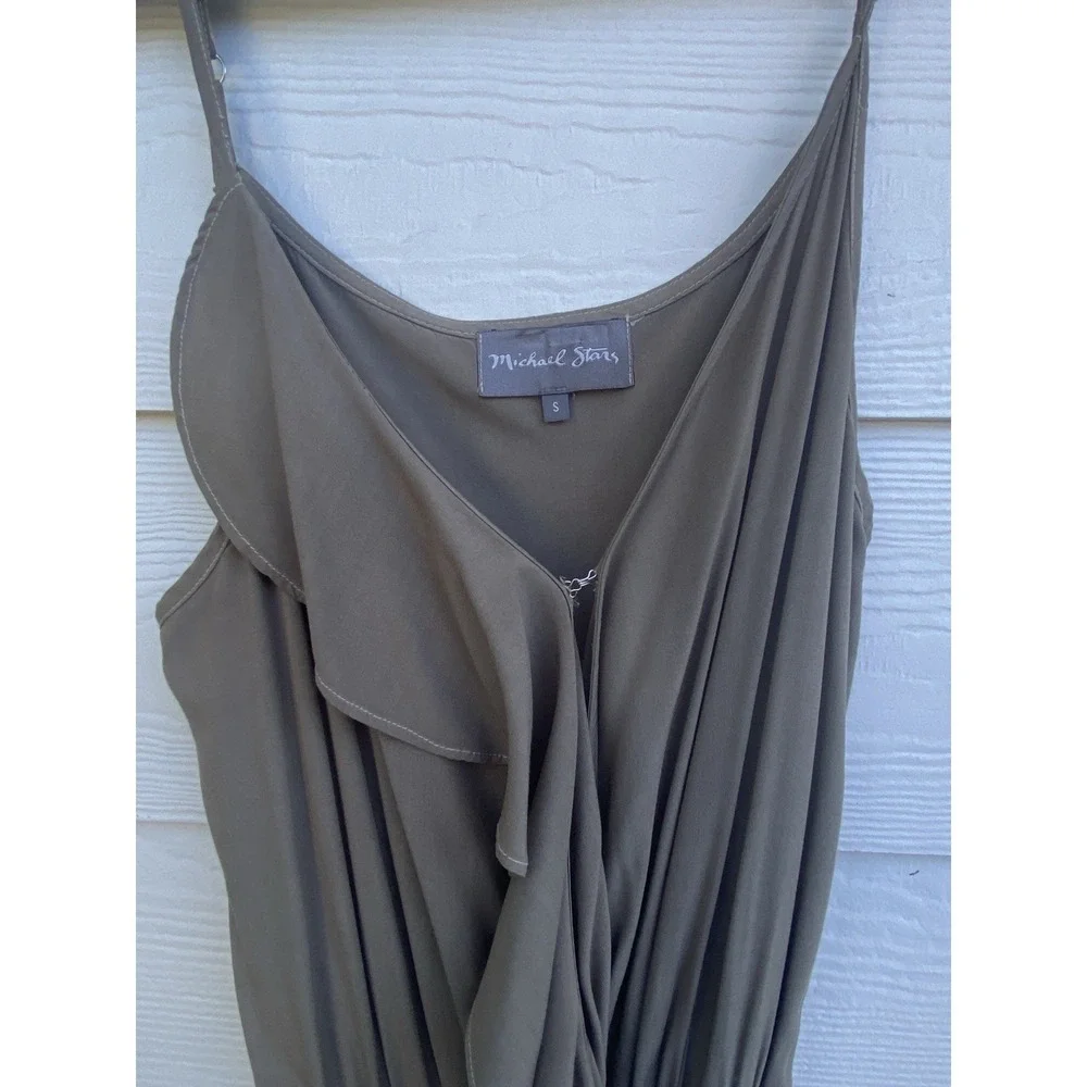 Michael Stars Ruffle Surplice Sleeveless Jumpsuit Olive Green‎ Size Small